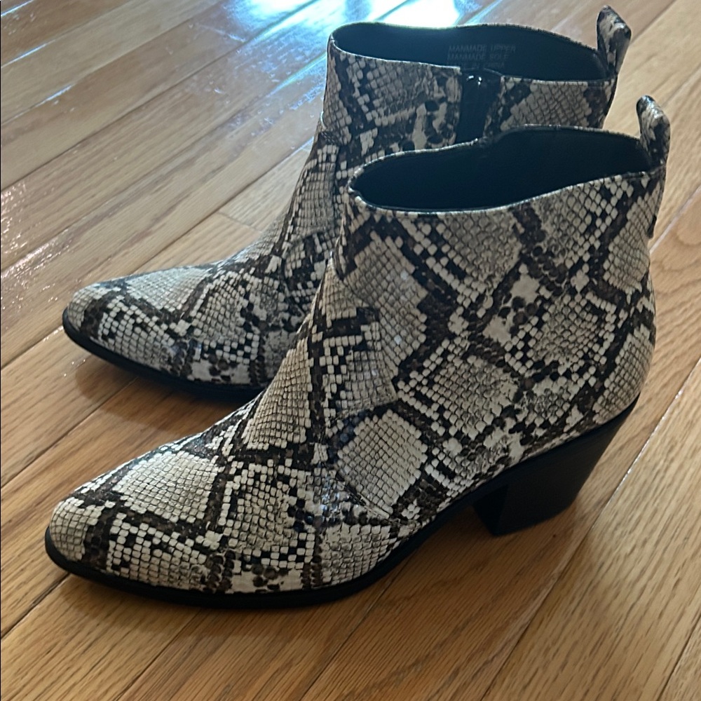 LOFT Black and White Snakeskin Ankle Boots